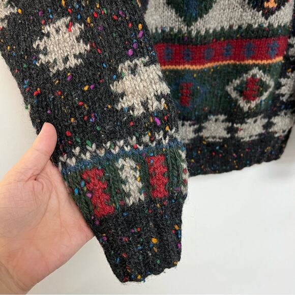 Woolrich Vintage Men's Sweater 100% Wool Speckle Knit Crewneck Black Gray Medium - Picture 5 of 8